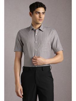 Louis Philippe - Men Brown Stripe Half Sleeves Formal Shirt