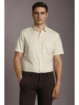 Louis Philippe - Men Beige Textured Half Sleeves Formal Shirt