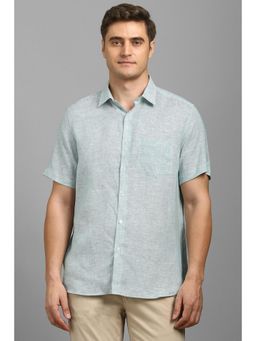 Louis Philippe - Men Green Textured Half Sleeves Formal Shirt