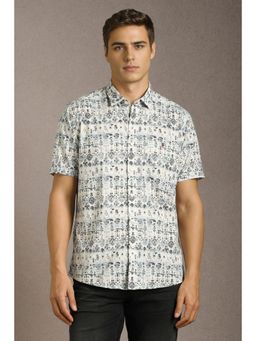 Louis Philippe - Men White Print Half Sleeves Casual Shirt