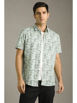 Louis Philippe - Men Green Print Half Sleeves Casual Shirt