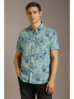 Louis Philippe - Men Light Blue Print Half Sleeves Casual Shirt