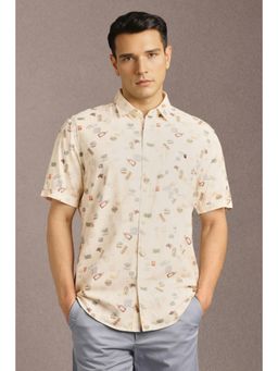 Louis Philippe - Men Beige Print Half Sleeves Casual Shirt