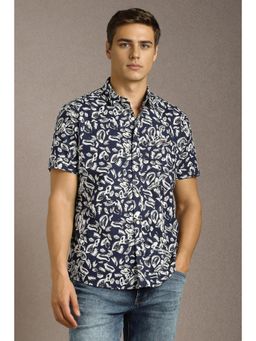 Louis Philippe - Men Navy Print Half Sleeves Casual Shirt