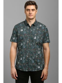 Louis Philippe - Men Green Print Half Sleeves Casual Shirt