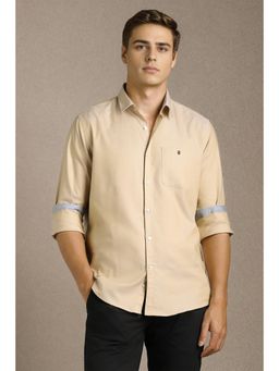 Louis Philippe - Men Beige Solid Full Sleeves Casual Shirt