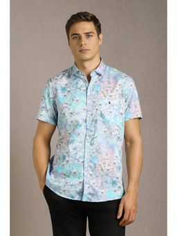 Louis Philippe - Men Light Blue Print Half Sleeves Casual Shirt