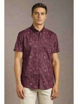 Louis Philippe - Men Maroon Print Half Sleeves Casual Shirt