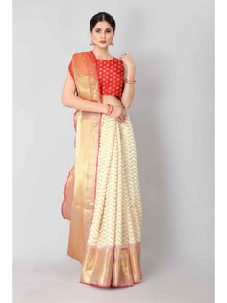 Silk Land - Designer Heavy Border Weaving Work with Rich Pallu & Broad Daman Off White with Unstitched