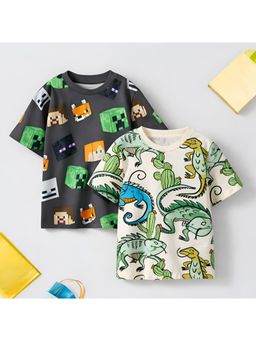 Googo Gaaga - Boys Cotton Printed Half Sleeve T-shirts (Pack of 2)