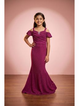 Lagorii - Pink Glitter Cold-Shoulder Mermaid Gown With Matching Arm Sleeves For Girls