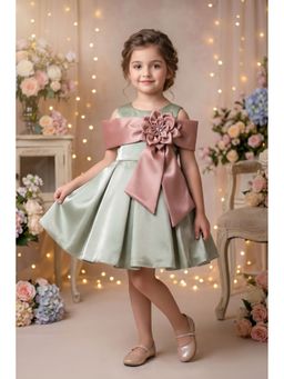 Lagorii - Girls Green Satin Party Dress With Oversized Bow