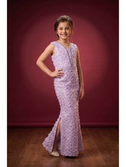Lagorii - Girls Lavender Sequins Embellished Mermaid Gown With Textured Lace Detailing