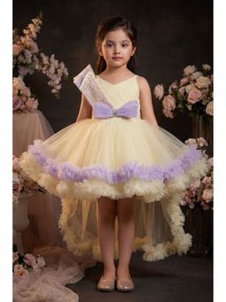 Lagorii - Girls Pastel Yellow High Low Party Dress & Tailback With Sequins Work