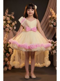 Lagorii - Girls Pastel Yellow High Low Party Dress & Tailback With Sequins Work