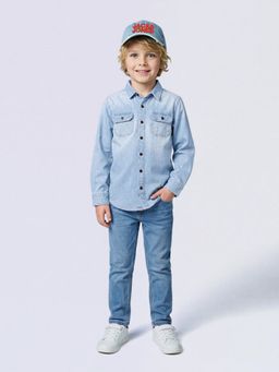 Jack & Jones Junior - Boys Light Blue Cotton Denim Shirt
