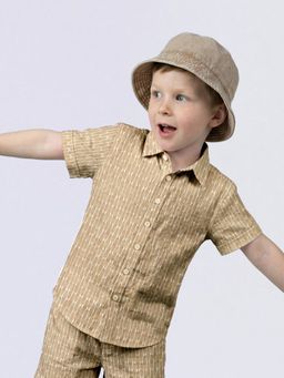 Jack & Jones Junior - Boys Beige Dobby Short Sleeves Shirt