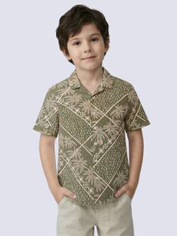 Jack & Jones Junior - Boys Green Tropical Print Shirt