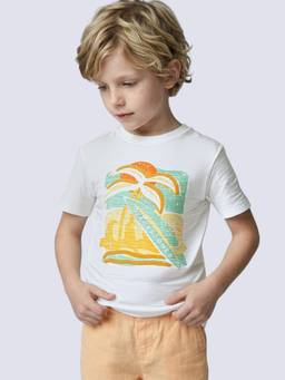 Jack & Jones Junior - Boys White Printed Cotton T-Shirt