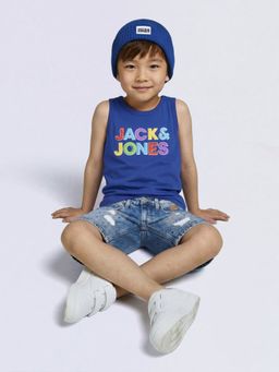 Jack & Jones Junior - Boys Blue Logo Print Sleeveless T-Shirt