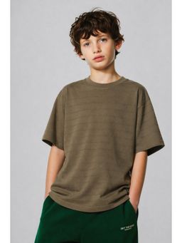 Alan Jones - Olive Boys Oversized Embossed Stripe T-Shirt