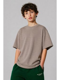 Alan Jones - Taupe Boys Oversized Embossed Stripe T-Shirt