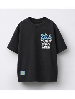 Alan Jones - Charcoal Boys Graphic Printed Oversized T-Shirt