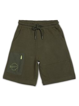 Alan Jones - Olive Boys Solid Shorts With Side Zip Detail