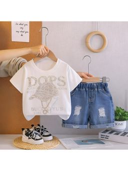 Googo Gaaga - Kids Boys Cotton Cap Print Half Sleeve Round Neck Tshirt With Shorts