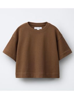 Alan Jones - Tan Girls Crop Heavy Gsm Oversized Fit T-Shirt