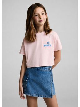 Alan Jones - Pink Girls Crop Graphic Printed T-Shirt