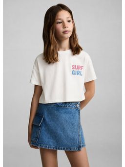 Alan Jones - White Girls Crop Graphic Printed T-Shirt