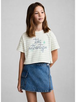 Alan Jones - Off White Girls Crop Striped T-Shirt