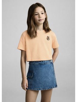 Alan Jones - Orange Girls Crop Graphic Printed T-Shirt
