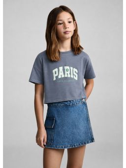 Alan Jones - Blue Girls Crop Graphic Printed T-Shirt