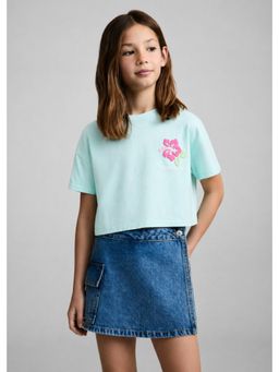 Alan Jones - Aqua Green Girls Graphic Printed T-Shirt