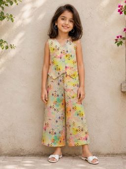 The Magic Wand - Woven Sleeveless Watercolour Wash Printed Co-Ord Set - Multicolor