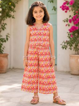 The Magic Wand - Woven Sleeveless Colourful Zig Zag Printed Co-Ord Set - Orange