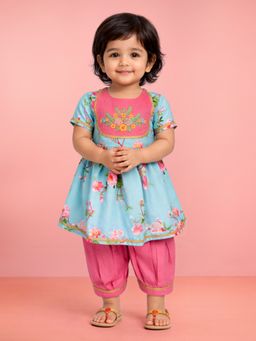 Vastramay - Girls Aqua Cotton Blend Kurta & Salwar