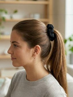 Accessher - Velvet Black Hair Hair Scrunchies for Women
