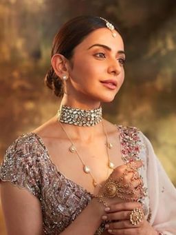 Accessher - Gold Plated Kundan Embellished Choker Set with Earrings and Dori, Set of 2