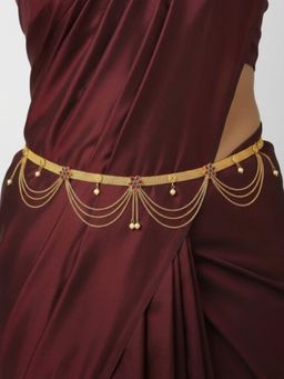 Accessher - Gold Floral Red-Green Stone Waist Chain