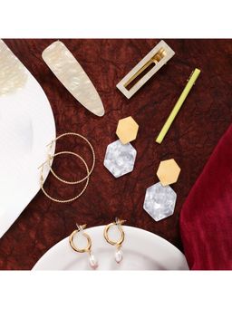 Yellow Chimes - Set Of 3 Gold-Toned and Silver-Toned Drop Earrings with 3 Hair Clips