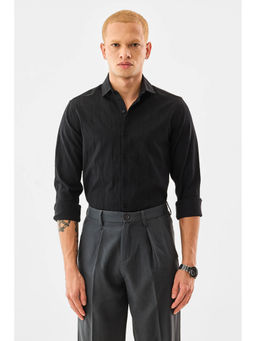 Snitch - Men Black Polyester Full Sleeves Shirt