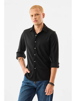 Snitch - Men Black Polyester Full Sleeves Shirt