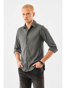 Snitch - Men Grey Polyester Full Sleeves Shirt