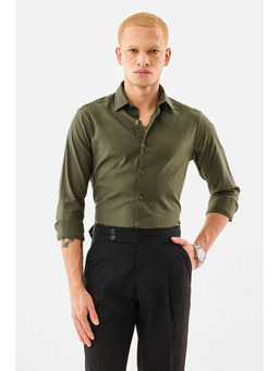 Snitch - Men Olive Cotton Blend Full Sleeves Shirt