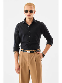 Snitch - Men Black Cotton Blend Full Sleeves Shirt