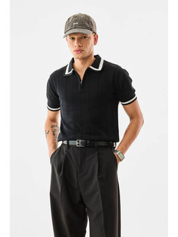 Snitch - Men Black Cotton Half Sleeves Polo T-Shirt