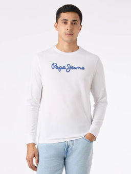 Pepe Jeans - Men White Pure Cotton Full Sleeves T-Shirt
